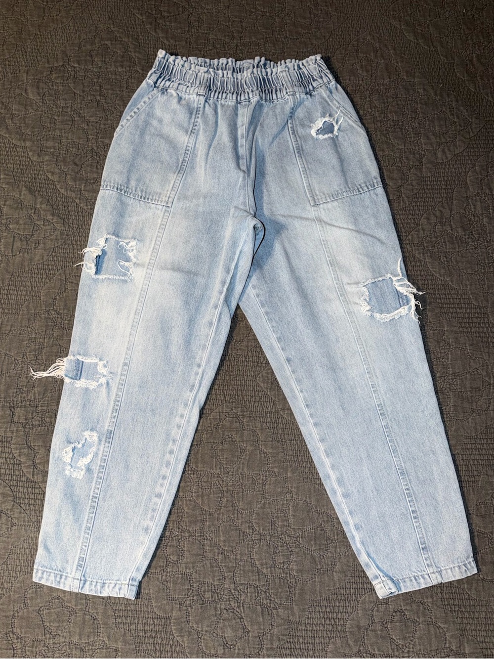 Easel Paperbag Distressed Jeans-Light Blue Women’s Size-M